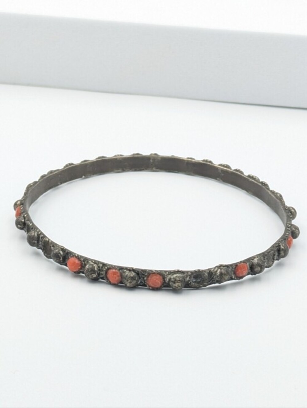 Vintage silver coral metalwork navajo native bangle bracelet READ